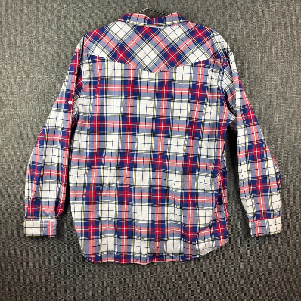 JMBONHEUR Shirt Mens XL Red Blue Plaid Long Sleeve Western Pearl Snap‎ Casual - Picture 5 of 6